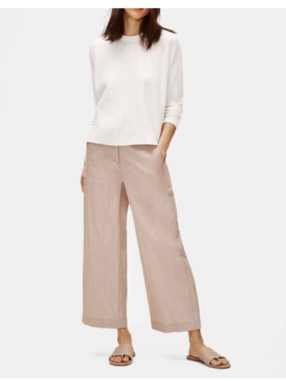 Eileen Fisher Beige Bramble Organic Cotton Steel Wide-Leg High Rise Pant